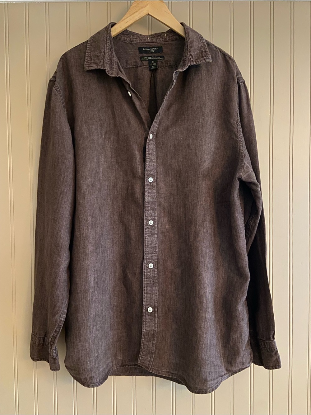 Banana Republic 100% Linen Brown Men’s Button Down Long Sleeve Shirt Size XL